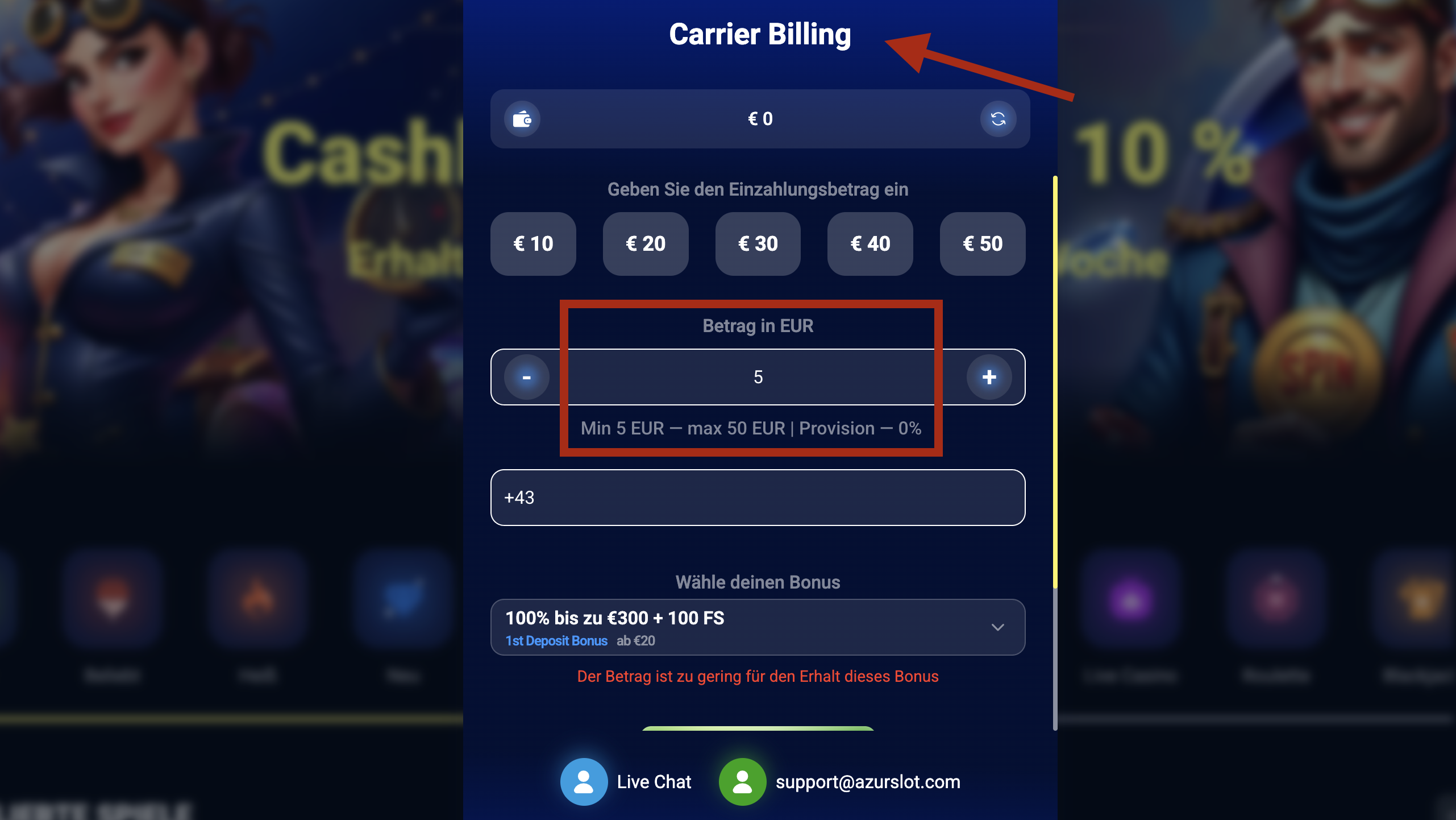 Azurslot Casino Handyrechnung Einzahlung